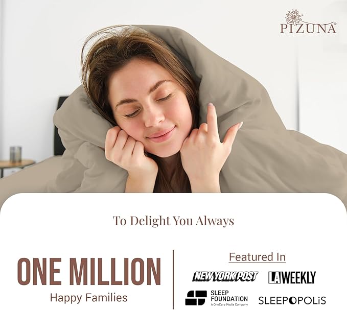 Pizuna 100% Cotton King 3 Pc Duvet Cover + 1 Pc Fitted Sheet Set 400 Thread Count Simply Taupe Sateen Weave Luxurious Long Staple Cotton 4 Piece Bedding Set-1 Duvet Cover,2 Pillow Shams,1 Fitted Sheet