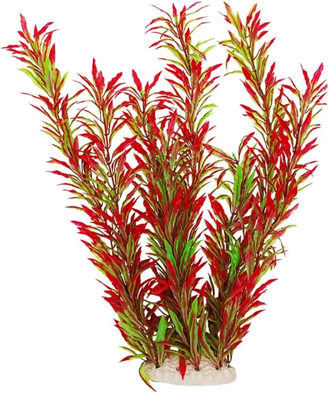 DSkoiph 2 pcs Aquarium Decor Plastic Plants Extra Large 21 Inches Artificial Fish Tank Plants Tall Fish Tank Decorations Artificial Green Water Plants (Wine)
