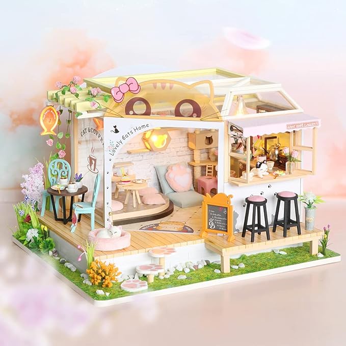 CUTEBEE Dollhouse Miniature with Furniture, DIY Wooden Dollhouse Kit Plus Dust Proof, Creative Room Idea