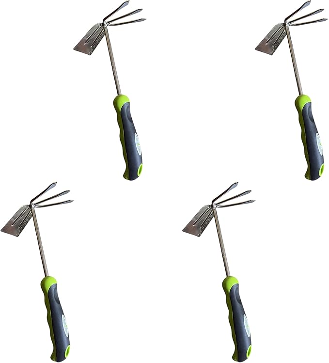 Garden Guru Hand Cultivator Rake Hoe Tiller Tool - Stainless Steel for Ultimate Strength - Rust Resistant - Ergonomic Handle - Great for Gardening Cultivating Loosening Weeding(4Pack)