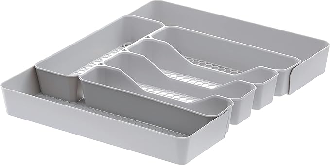 Spectrum HEXA 5-Divider Expandable Silverware Tray (Stone Gray) - In-Drawer Organizer for Kitchen Accessories, Cutlery, Knives, & More / Easy-to-Clean Home & Apartment Essential