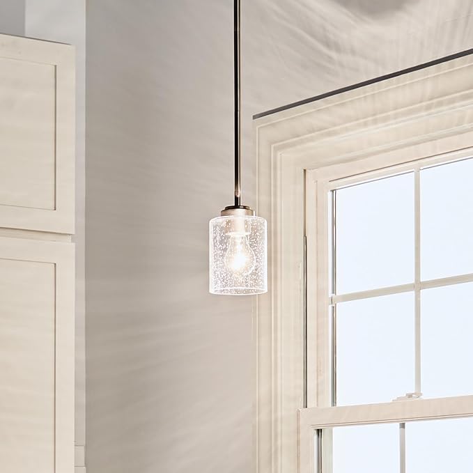 Kichler Winslow 7.5" Mini Kitchen Pendant with Clear Seeded Glass in Brushed Nickel, (7.5" H x 4.25" W), 44032NI