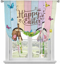 Tie Up Curtains,Happy Easter Rabbit Butt Egg on Daisy Leaf Adjustable Rod Pocket Window Shade Curtain Drape Bufferfly on Wood Barn Tie-Up Valance for Kitchen Bedroom Living Room Windows,52"x45"