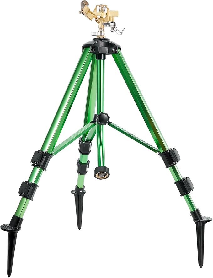 Impact Sprinklers on Tripod Base,Heavy Duty Lawn Sprinkler for Yard with 360 Degree Large Area Coverage Irrigation,Brass Sprinklers with Adjustable Head Nozzle,3/4Inch Connector Extension Legs