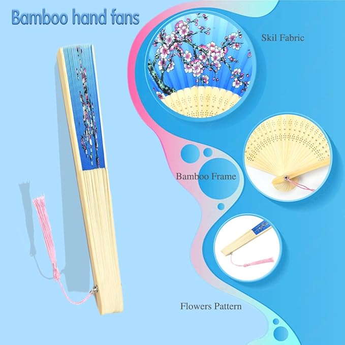 HUNANBANG 10 Pieces Oriental Bamboo Folding Hand Fans Church Wedding Gift, Party Favors, DIY Decoration Gift Size 8 1/4" Wholesale 10pack(bamboo10pack)