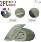 Pizuna Pure 100% Cotton Twin Duvet Cover Set, Luxurious 400 Thread Count Long Staple Cotton Sateen Weave with Button Closure (Combed Sea Foam Cotton Duvet Cover Twin)