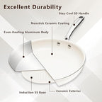 11" Ceramic Nonstick Frying Pan, Skillet, Cooking Pan Non Toxic with Stay Cool Handle for Induction, PTFE & PFAS & PFOA Free, Dishwasher/Oven Safe, White
