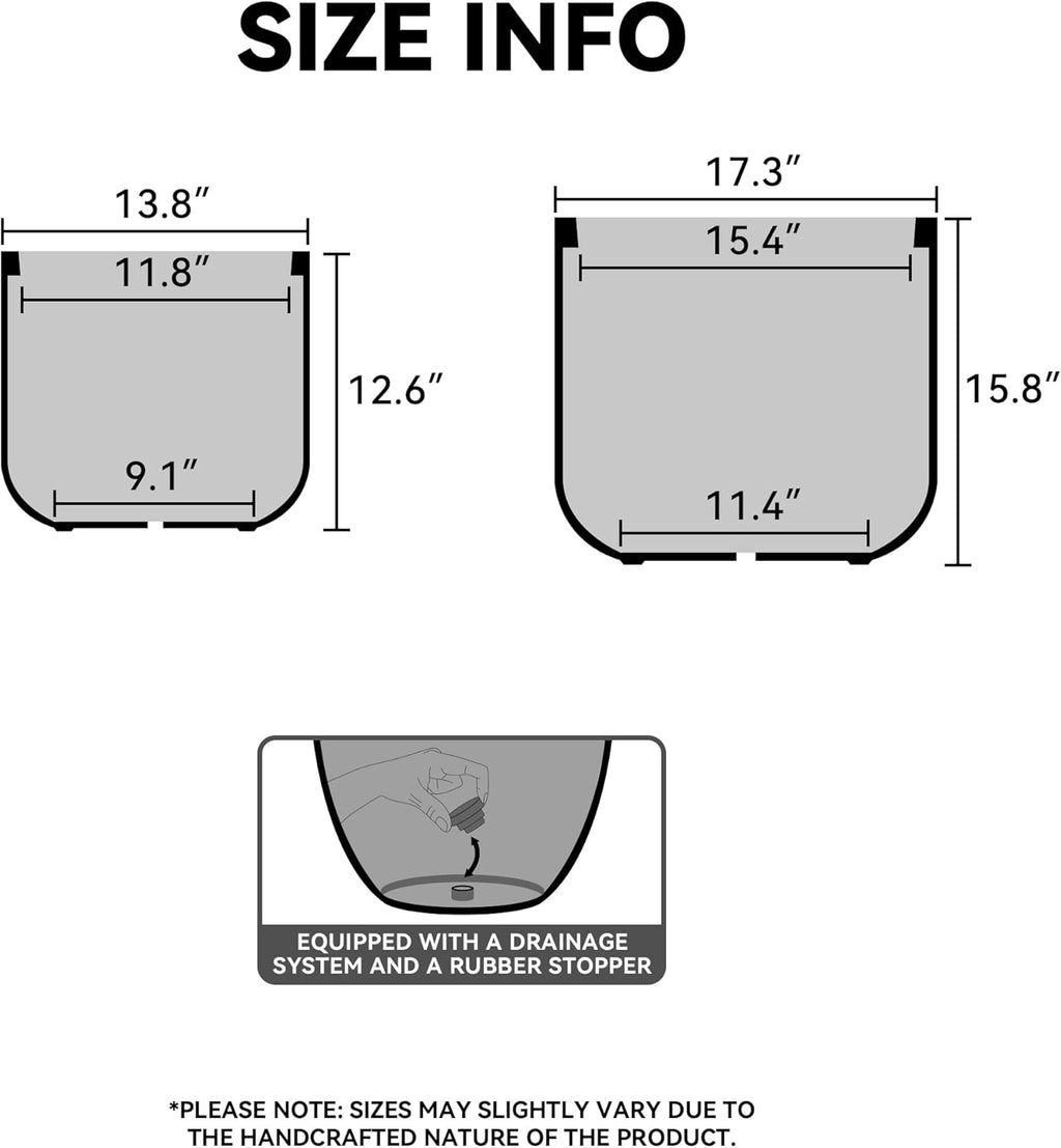 Kante 17.3-Inch Dia Round Concrete Planter, Indoor & Outdoor Garden Pot with Drainage Hole & Rubber Plug, Ideal for Flower and Tree, Black