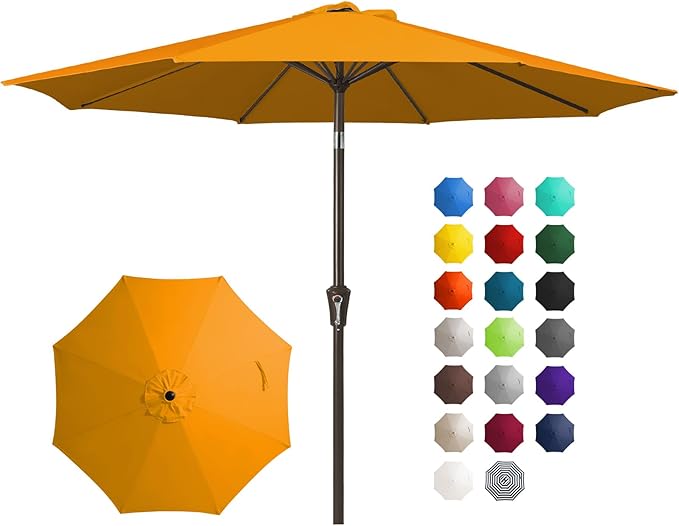 JEAREY 10FT Outdoor Patio Umbrella Outdoor Table Umbrella with Push Button Tilt and Crank, Market Umbrella 8 Sturdy Ribs UV Protection Waterproof for Pool, Garden (Light Orange)