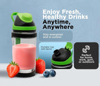 Rechargeable Smoothie Blender 700ml – Portable Mini Travel Blender for Shakes and Smoothies with Six Stainless Steel Blades and USB Charging (Black and Green)