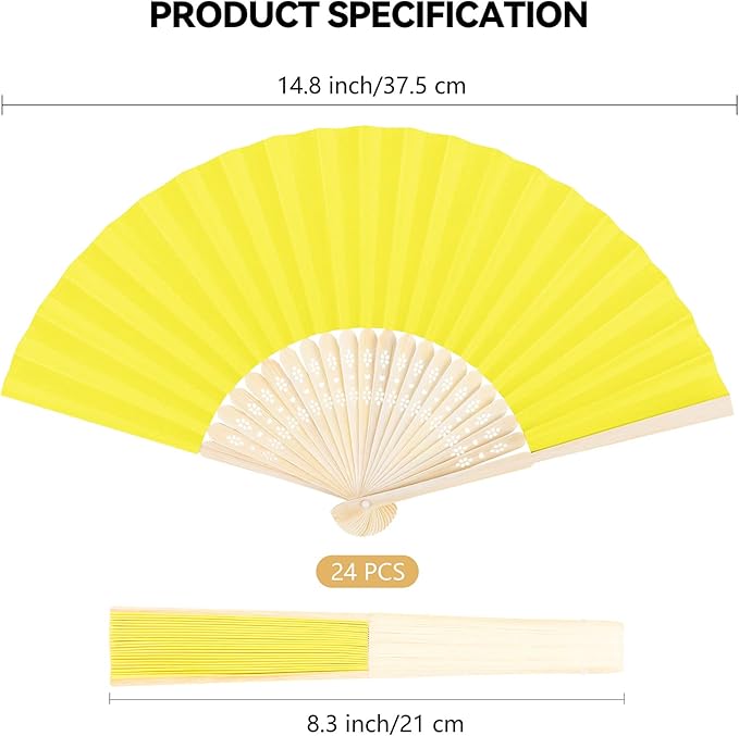 Aneco 24 Pieces Handheld Paper Fans Paper Folding Fans with Bamboos for Wedding Gift, Party, Home, DIY, Multicolor