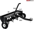 YITAMOTOR 48" Tow Plug Lawn Aerator with Universal Hitch,Black Painted Galvanized Steel with Tray and Inflatable Wheels, Lawn Aerator Tow Behind for Garden, Farm and Lawn