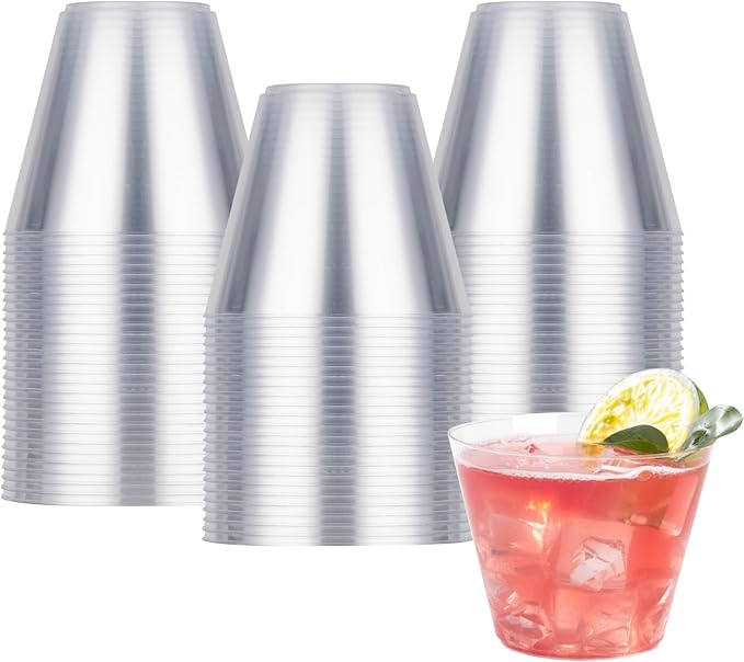 Goodluck 50PCS 9oz Clear Plastic Cups for Party, Disposable Clear Plastic Cups, Cocktail Glasses for Wedding Thanksgiving, Christmas, and Parties