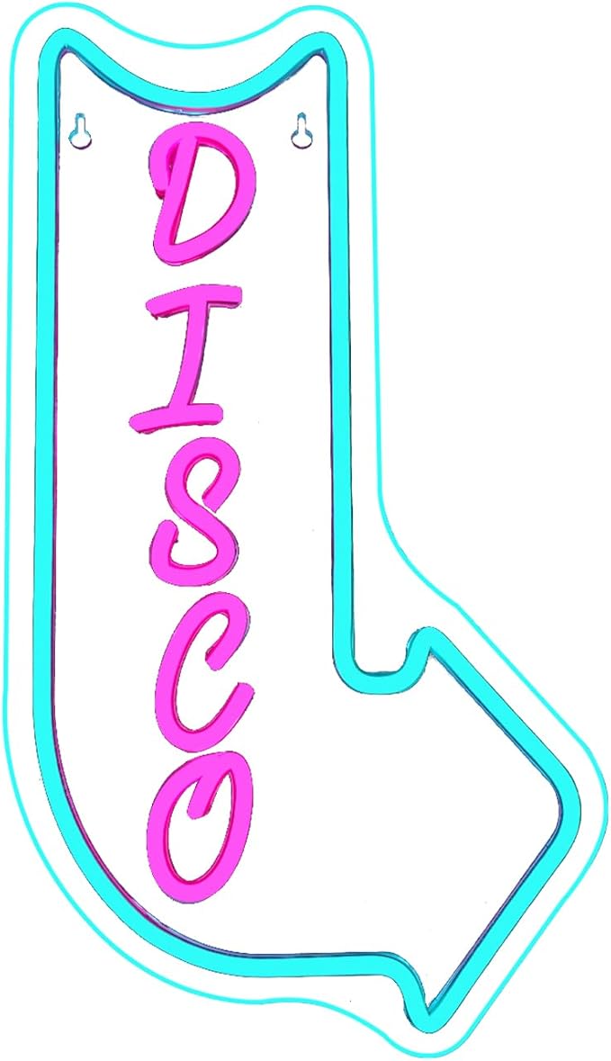Looklight Disco Neon Signs for Wall Decor Pink Blue LED Word Light Sign Right-Pointing Arrow Neon Light USB Light Up Letters Sign for Disco Lover Music Bar Music Studio Rec Room Bedroom Party Decor