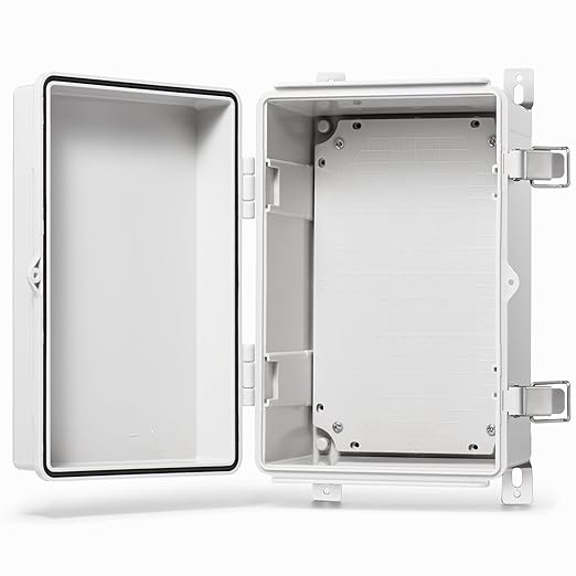QILIPSU Waterproof Junction Box IP67 Outdoor Plastic Electrical Project Enclosure Weatherproof with Mounting Plate, Wall Brackets, Hinged Grey Cover 11.8"x7.9"x6.7"