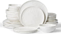 Famiware Porcelain kitchen plates and bowls set, Modern dishes set for 6, Handmade Wave Edge Dinnerware Sets, Microwave and Dishwasher Safe Tableware, Polar White (24pc)
