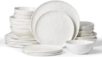 Famiware Porcelain kitchen plates and bowls set, Modern dishes set for 6, Handmade Wave Edge Dinnerware Sets, Microwave and Dishwasher Safe Tableware, Polar White (24pc)