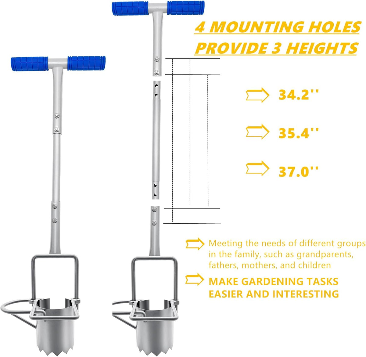 Updated Bulb Planter Long Handle for Digging, 5-in-1 Lawn and Garden Tool,sod Plugger Tool,Weeding,Soil Sampler, Transplanting,Sod Plugger Bulb Transplanting （Height Adjustable ）