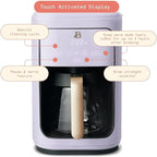Beautiful Coffee Maker, 14-Cup, Touch Display, Programmable, 1200W, Stainless Steel, Keep Warm, 24h Timer dishwasher-safe (LAVENDER)