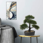 Artificial Bonsai Tree Juniper Faux Plants Indoor Small Fake Plants Decor with Black Plastic Pots for Home Table Office Desk Bathroom Shelf Bedroom Living Room Farmhouse Decorations