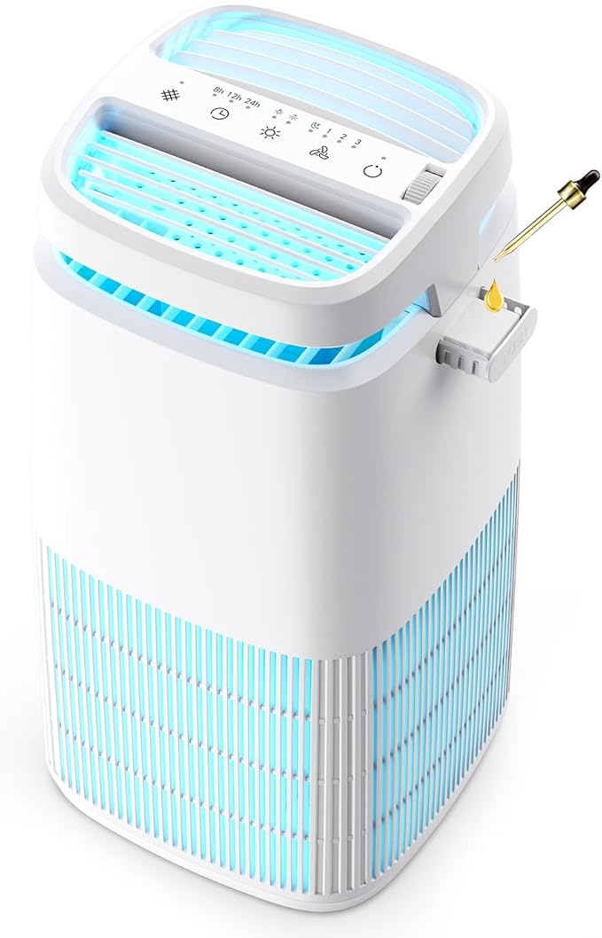 POMORON 4-in-1 Air Purifiers for Home, Air Ionizer Negative Ion Generator, H13 HEPA Filter, UV, Covers 1250 Ft² 99.97% Removal Rate for Pollen Smoke Pet Dander Air Cleaner for Bedroom, MJ002H, White