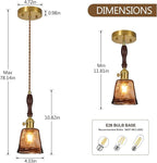 Brown Glass Vintage Pendant Light 4.33" Handmade Glass Pendant Lights Kitchen Island Gold Hanging Light Fixture for Bedroom Dining Room Hotel (2 Pack)