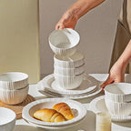 MDZF SWEET HOME 24-Piece White Ceramic Dinnerware Set - Rhine Series, Service for 6, Includes Bowls, Flat & Deep Plates, Microwave & Dishwasher Safe