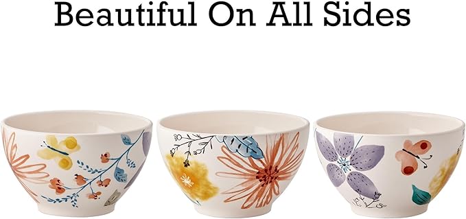 Bico Blossom Symphony Cereal Bowls Set of 4, 29 oz Deep Ceramic Soup Bowls for Cereal, Salad, Noodles, Kitchen, Microwave and Dishwasher Safe, Gift for Housewarming and Thanksgiving
