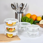4Pack Round Glass Food Storage Containers With Lids, 1.5 Cup Round Meal Prep Bowls With Lids BPA-Free, Small Glass Food Containers for Soup Leftover, Microwave, Dishwasher, Freezer Safe
