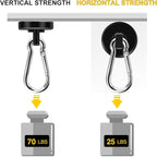 DIYMAG Magnetic Hooks, 70LBS Heavy Duty Neodymium Magnetic Hooks with Swivel Carabiner Hook,Great for Your Refrigerator and Other Magnetic Surfaces, Pack of 6
