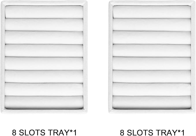 Frebeauty Stackable Jewelry Trays,Small Jewelry Organizer for Drawer,7 Slots Velvet Ring Organizer for Women,4.92 x 3.74 x 0.9 Inches(Set 2,White)