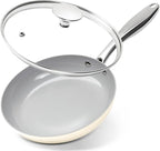 MICHELANGELO Frying Pans Nonstick with Lid - 8 Inch Small Frying Pan, Non Toxic Ceramic Pan with Lid, Non Stick Small Skillet for All Stovetops, Beige