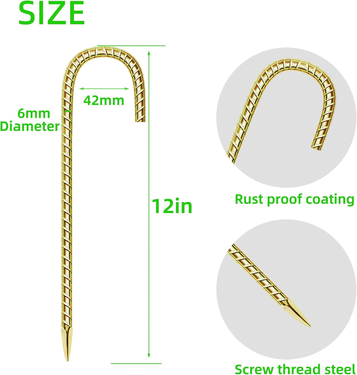 20 Pack 12 Inch Rebar Stakes Anti-Rust Galvanized Steel J Shape Hook Strong Ground Anchors for Tents, Position Kits, Fences, Trampolines Landscape Fabric for Farm Garden