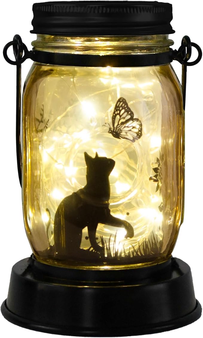 Styleonme Outdoor Solar Lanterns, Cat Lovers Gifts, Mother's Day Lantern Gifts for Mom, Grandma, Women and Everyone, Outdoor Mobile Gardening Garden Fence Path Decor Lights, Loss Cat Gifts