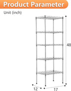 BestOffice 5 Tier Garage Shelving Heavy Duty Metal Shelves 17”D x 12”W x 48”H Easy Assemble Storage Shelves NSF Certified Wire Shelving with Leveling Feet for Garage Home Office, Chrome