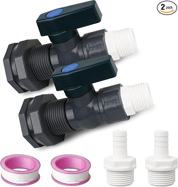Rain Barrel Spigot Kit with PVC Bulkhead Fitting Adapter, 3/4" Rain Barrel Valve Diverter Kit for Water Tanks, Garden Barrels (2 Pack)