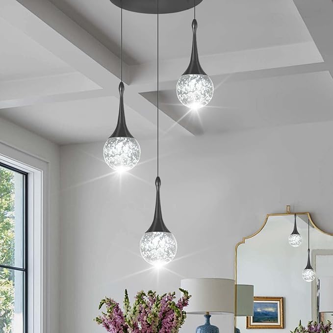 Pendant Light Fixtures 3-Light Kitchen Island Pendant Lights Modern Black Chandelier Dimmable LED Pendant Lighting for Kitchen Island Dining Room