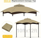 Replacement Gazebo Canopy Top Cover for 10 x 12, Double Tiered Waterproof Canopy Roof for Lowe's Allen Roth Gazebo #GF-12S004B-1 (Khaki)