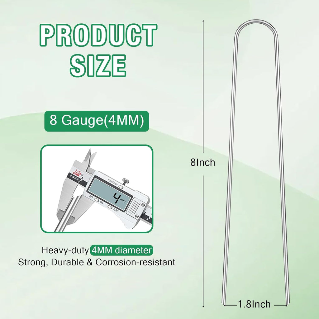 8 Gauge Landscape Staples, FUIJOL 8 Inch Heavy Duty U-Shaped Landscape Stakes, 25 Pack Galvanized Garden Staples for Weed Barrier Stakes, Ground Cover, Irrigation Tubing, Fence (25)