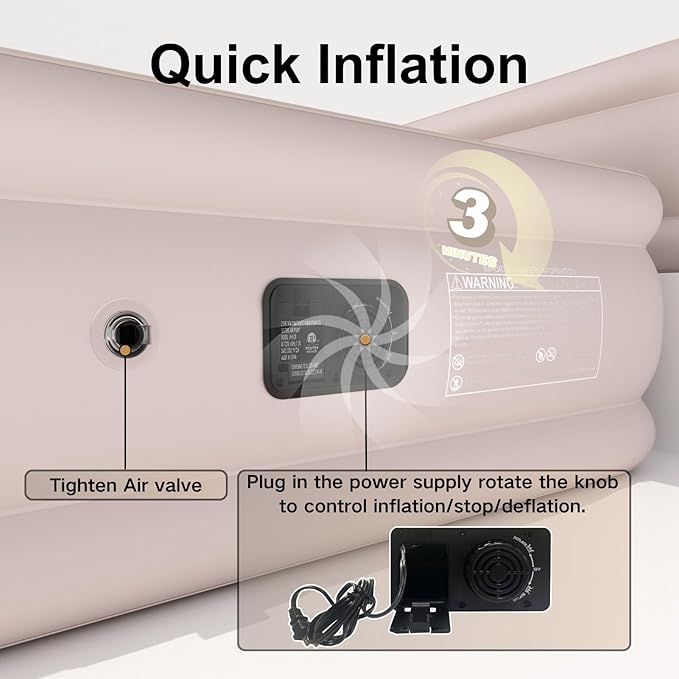 Queen Air Mattress with Built-in Pump, Air Bed with Portable Storage Bag, 18'' Blow up Mattress Suitable for Home and Guests, Top Flocking, 18" Queen Khaki