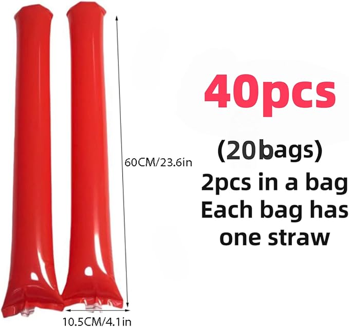 40pcs Round headTeam Spirit Boom Sticks Thunder Sticks Cheering Sticks Team Spirit Plastic Cheerleading Spirit Stick Clapper Inflatable Noise Maker Sports Supply (Red)