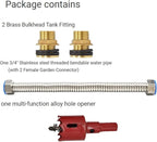 Hose Bulkhead Fitting Rain Barrel Water Tank Connector Fittings Bulk Head Connectiond Rain Barrel Kit Double Sided Hose Connector with Hole Opener (3/4" Male+Pipe+Hole Saw)