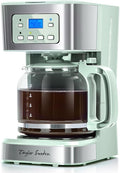 Taylor Swoden 12-Cup Programmable Coffee Maker, Regular & Strong Brew Drip Coffee Machine for Home and Office, Glass Carafe, Pause & Serve, Auto Shut Off, Green & Stainless Steel