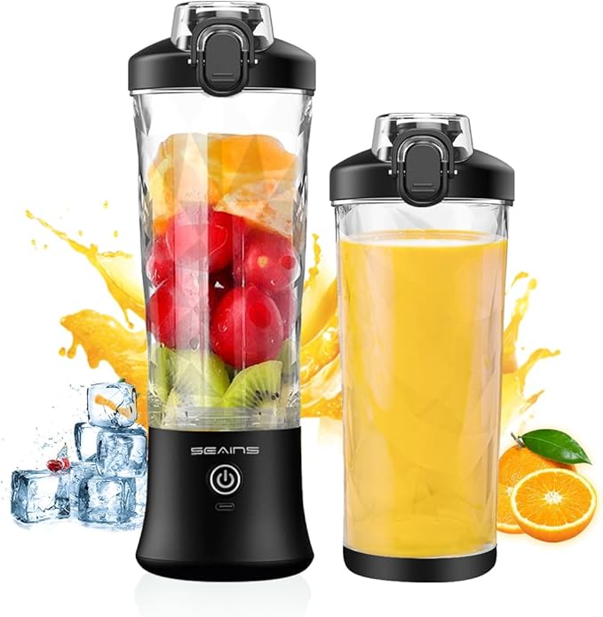 Portable Blender with 20 Oz Travel Cup, 6 Blades, USB Rechargeable for Shakes, Smoothies, Gym, Kitchen and Outdoors (Black)