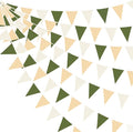 32Ft Sage Green Party Decorations Olive Green Tan Brown Cream Neutral Triangle Flag Fabric Banner Pennant Bunting Garland Streamers for Birthday Wedding Baby Shower Woodland Jungle Safari Party Decor