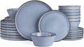 Famiware Plates and Bowls Sets, Annecy Stoneware Dinnerware Sets for 8, 24 Pieces Dish Set, Plate with Lip Edge, Reactive Glaze Tableware - Microwave & Dishwasher Safe, Reactive Blue