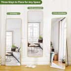 BEAUTYPEAK 59"x16" Mirror Full Length, Standing or Leaning Rounded Corner Full Body Floor Mirror with Metal Framed,Suitable for Living Room or Bathroom,Gold