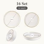 GBHOME Ceramic Dinnerware Sets With Double Bowl for 4, 16 Pieces Stoneware Plates and Bowls Set, Reactive Glaze Dishes -Scratch Resistant, Dishwasher&Microwave Safe-Pearl White