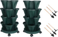 Vertical Planter 4 Tier Stackable Planters Garden Planters Strawberry Herb Flower and Vegetable Planter Indoor Outdoor Gardening Pots with Removable Wheels and Tools 2-Pack