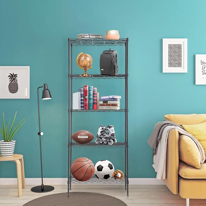 Wire Shelving Unit Metal Shelf Organizer Heavy Duty Wire Rack Storage Unit Rack Utility for Bathroom Office Kitchen (Black, 14" D x 24" W x 60" H)